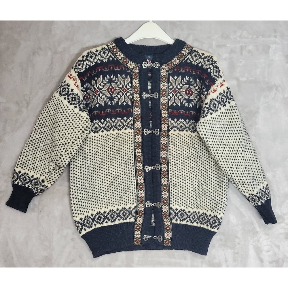 Dale Of Norway Pure Wool Cardigan Sweater Womens M Nordic Fair Isle Clasps EUC